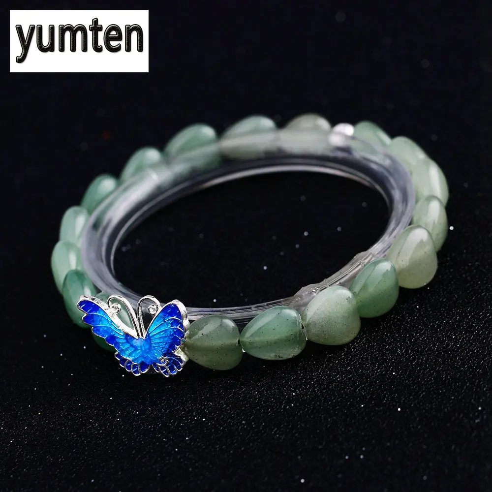 

Yumten Aventurine Jade 925 Silver Butterfly Love Women's Bracelet Jewelry Wristband Silicone Rainbow Pulseras Mujer Power Ranger