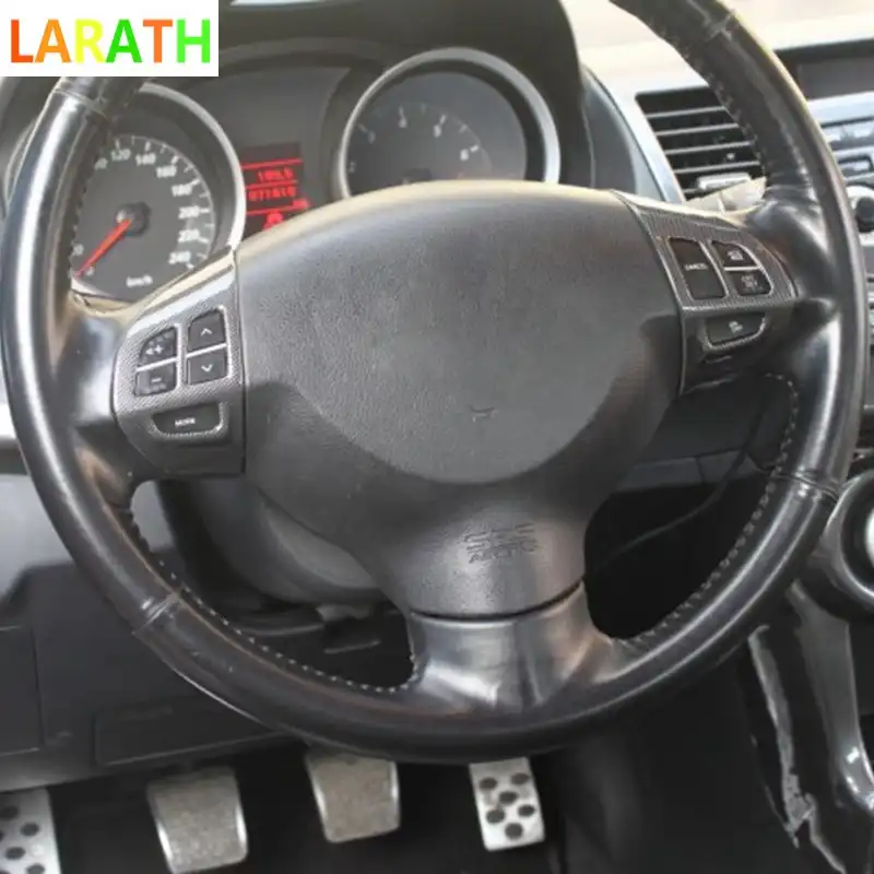 For Mitsubishi Lancer 2010 2011 2012 Lhd Carbon Fiber Steering Wheel Panel Trim Control Frame Interior Car Accessories 2pcs