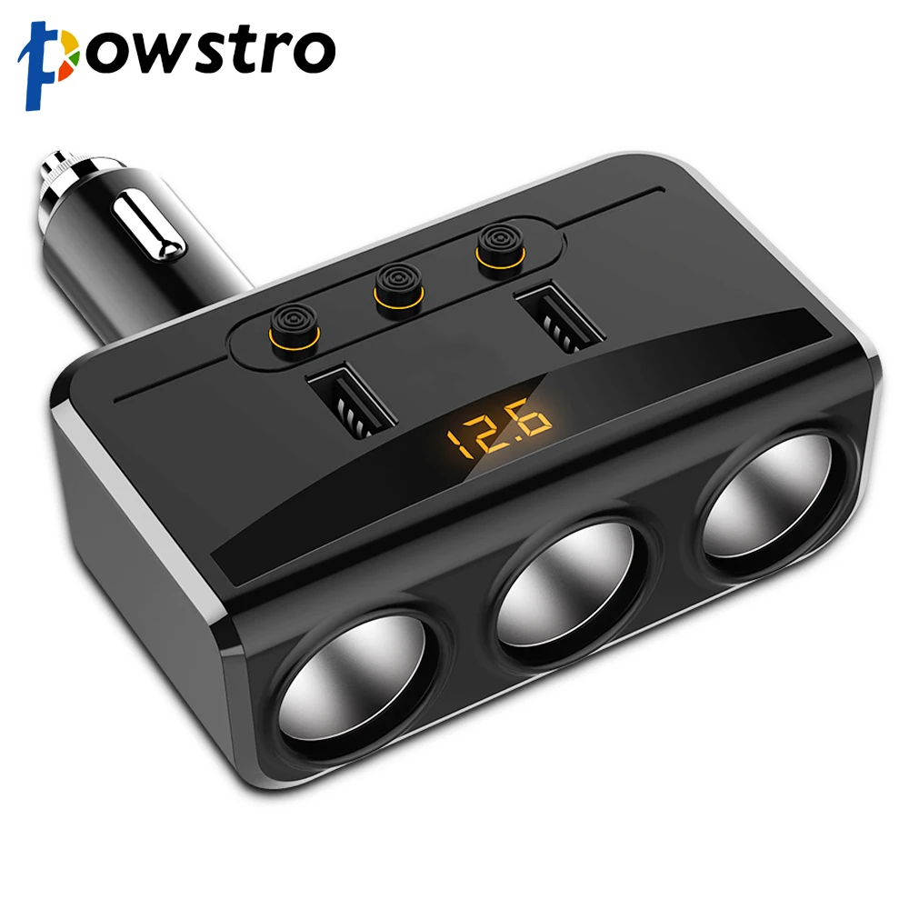 Powstro 100W Car Charger Box 5V 3.1A Dual USB Charger 3 Lighter Socket with Switch Digital Display Smart Fast Charge DC 12-24V
Powstro 100W Car Charger Box 5V 3.1A Dual USB Charger 3 Lighter Socket with Switch Digital Display Smart Fast Charge DC 12-24V