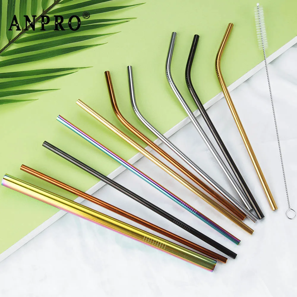 

Reusable Metal Drinking Straws 8.46'' 304 Stainless Steel Sturdy Bent Straight Drinks Straw with Cleaner Brush for Mugs