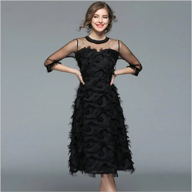 2018 Summer Women dress 3/4 Sleeve Patchwork Mesh Black Tassel Feather Dresses QV182
2018 Summer Women dress 3/4 Sleeve Patchwork Mesh Black Tassel Feather Dresses QV182
