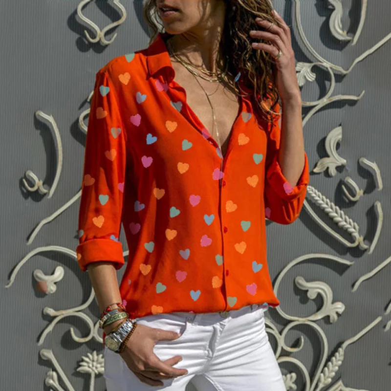 Ladies Fashion Love Printing Top Long Sleeve Buttons Female Sexy V-neck Shirt Hearts Print Casual Blouse Women 2019 New Blusas
Ladies Fashion Love Printing Top Long Sleeve Buttons Female Sexy V-neck Shirt Hearts Print Casual Blouse Women 2019 New Blusas