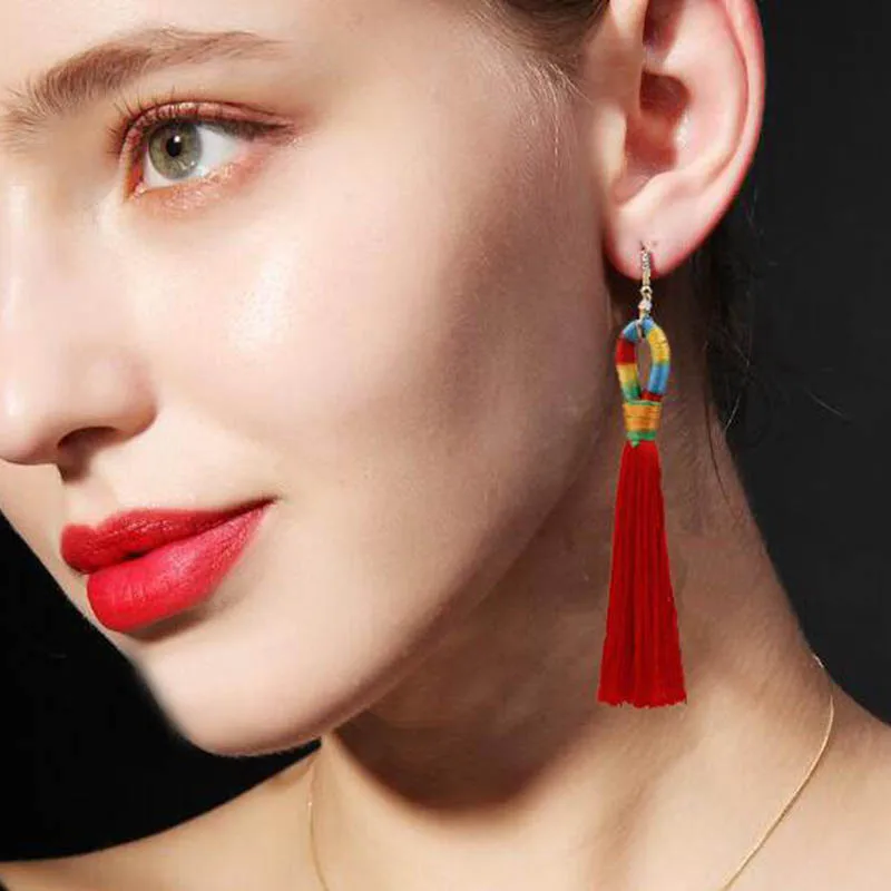 SWEBLE Fashion Bohemian Tassel Crystal Long Earrings White Red Silk Fabric Fringe Earrings Dangle Tassel Earrings For Women
SWEBLE Fashion Bohemian Tassel Crystal Long Earrings White Red Silk Fabric Fringe Earrings Dangle Tassel Earrings For Women