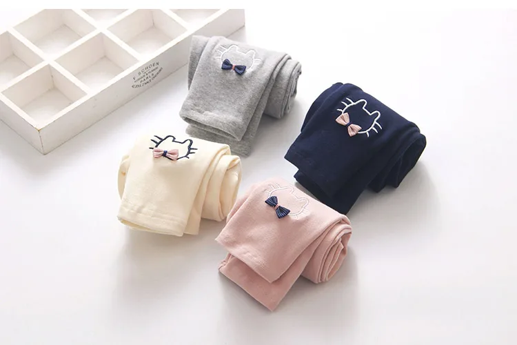 2018 Spring Autumn Kids Children Birthday Gift Solid Color Pink Navy Blue Gray Cat Bow Embroidery Butterfly Leggings For Girls (6)