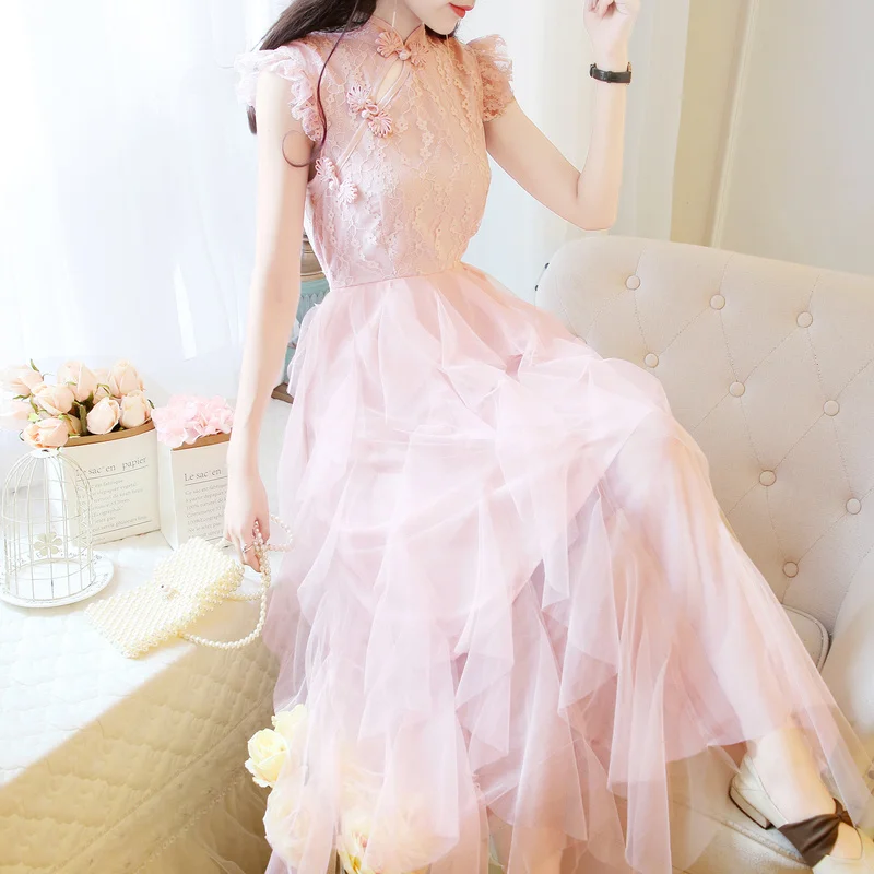 Summer Women's Fashion Elegant Party Dress Lace Stitching Mesh Long Dresses Female High Waist Stand Collar Sleeveless Dress
Summer Women's Fashion Elegant Party Dress Lace Stitching Mesh Long Dresses Female High Waist Stand Collar Sleeveless Dress