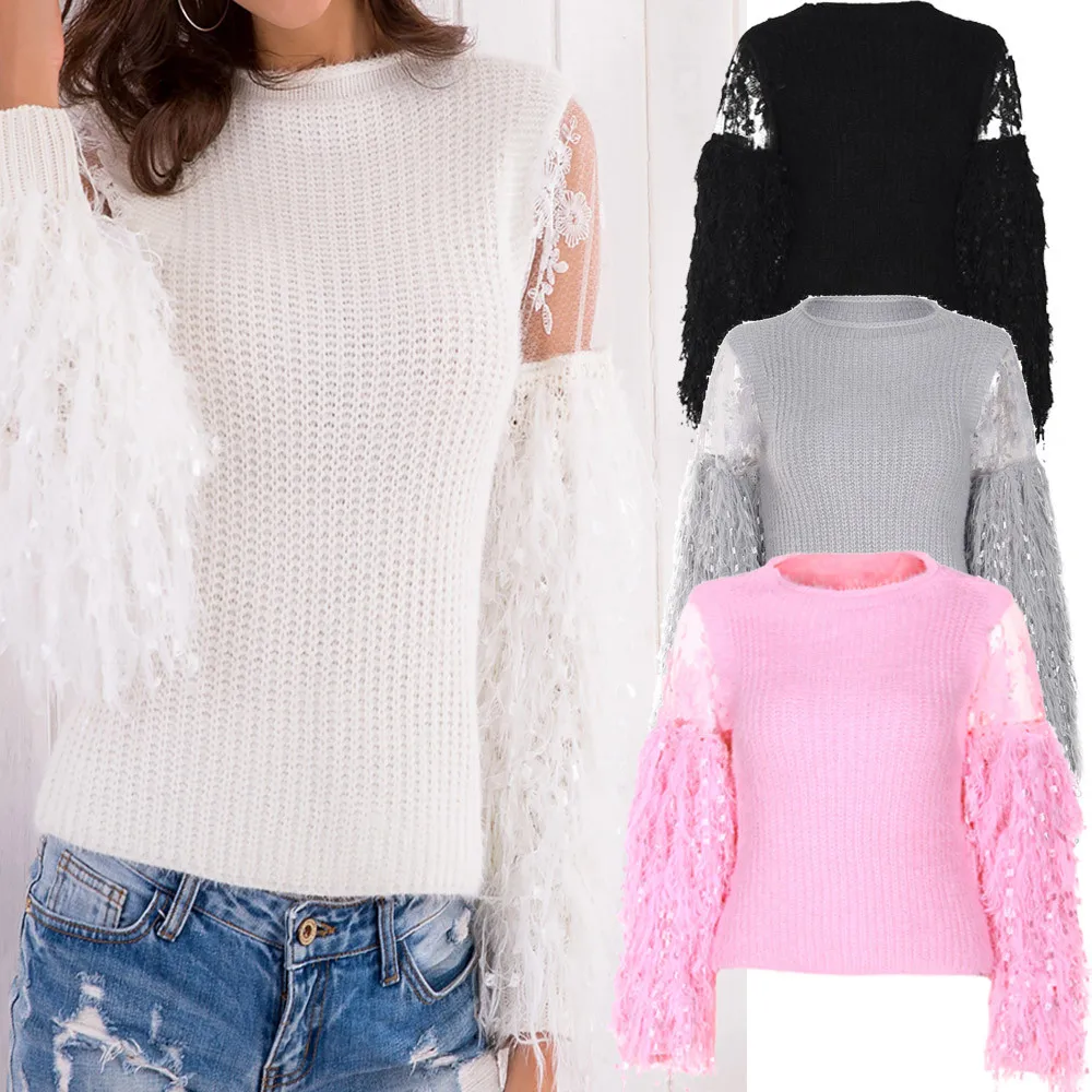 370g Women Fashion Spring Knitted Fabric Ladies Casual Tassel Lace O-Neck Long Sleeve Tops 2018 Drop Shipping
370g Women Fashion Spring Knitted Fabric Ladies Casual Tassel Lace O-Neck Long Sleeve Tops 2018 Drop Shipping