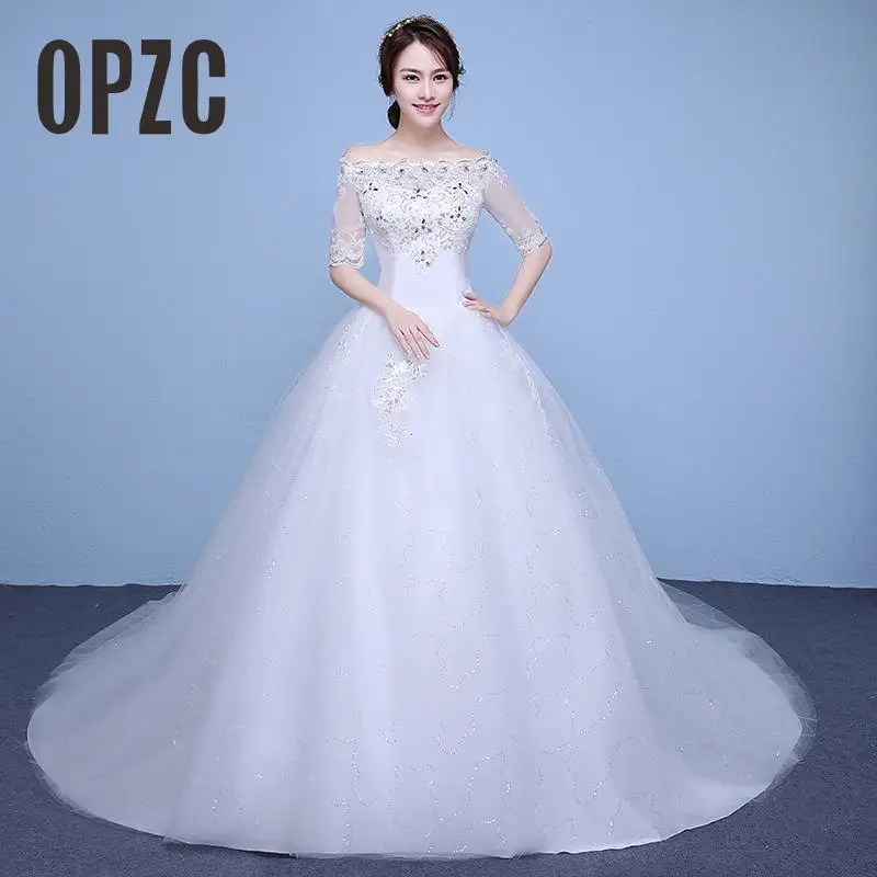 Real Photo Luxury Long Train Wedding Dress 2017 New Designer Boat Neck Half Sleeve Embroidery Gold Lace Gown vestido de noiva
Real Photo Luxury Long Train Wedding Dress 2017 New Designer Boat Neck Half Sleeve Embroidery Gold Lace Gown vestido de noiva