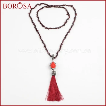 BOROSA Natural Red Coral Stone Drop Garnet Tassel Necklace Rhinestone Pave 33'' Handcrafted Druzy Stone Pendant Necklace JAB566
BOROSA Natural Red Coral Stone Drop Garnet Tassel Necklace Rhinestone Pave 33'' Handcrafted Druzy Stone Pendant Necklace JAB566