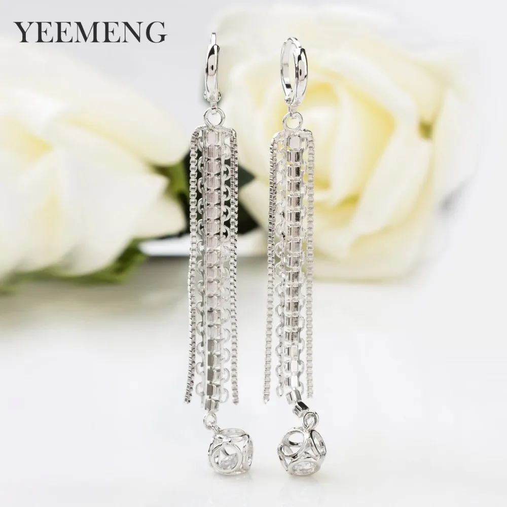 Фото YEEMENG Luxury Women Long Tassels Drop Earrings White Gold Color Jewelry For Wedding Party Dangle Earring | Украшения и