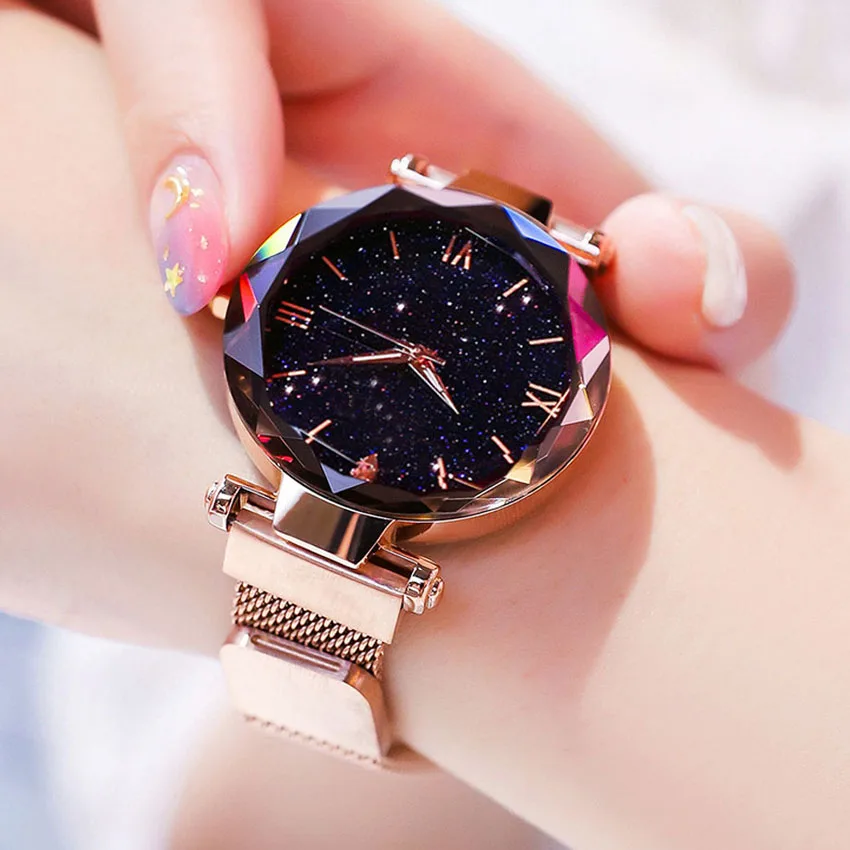 Luxury Women Watches Fashion Elegant Magnet Buckle Rose Gold Ladies Wristwatch 2019 New Starry Sky Roman Numeral Girl Gift Clock
Luxury Women Watches Fashion Elegant Magnet Buckle Rose Gold Ladies Wristwatch 2019 New Starry Sky Roman Numeral Girl Gift Clock