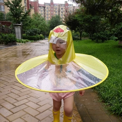 Kemilove Kids Raincoat Cartoon Yellow Duck UFO Raincoat Packable Childrens Hooded Poncho Cloak