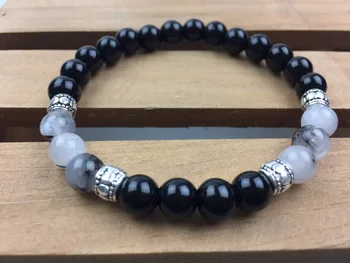 Fashion natural stone8MM Black Onyx Rutliated Quartz Bracelet black and white Mala Beads Bracelet Yoga Bracelet male and female
Fashion natural stone8MM Black Onyx Rutliated Quartz Bracelet black and white Mala Beads Bracelet Yoga Bracelet male and female