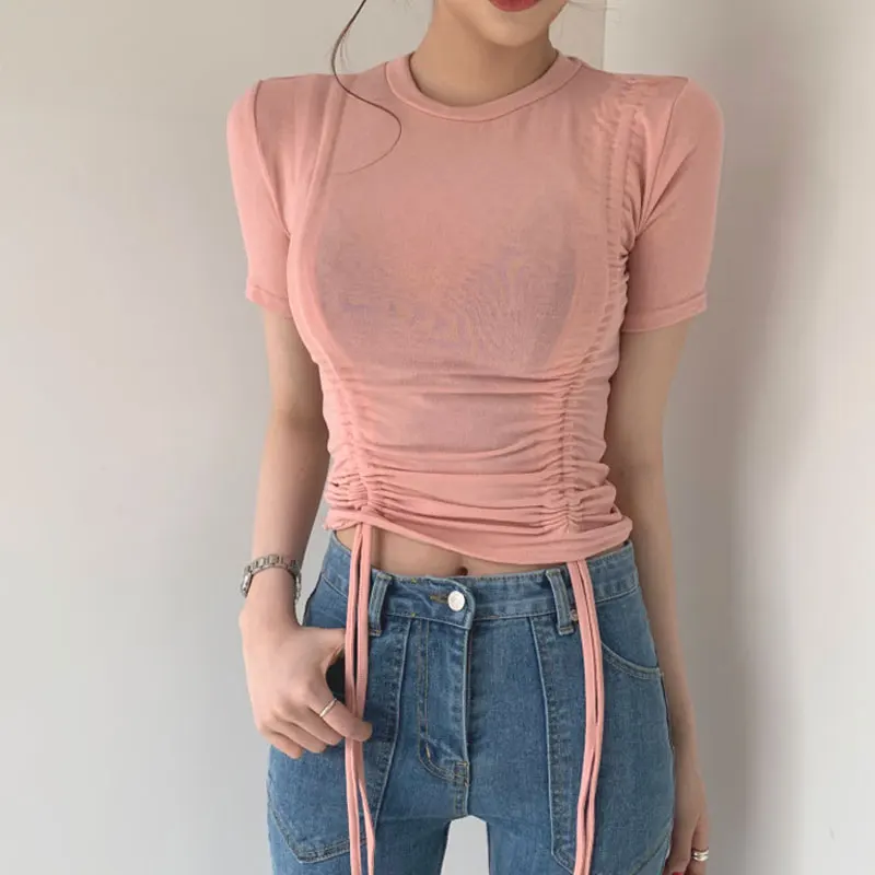4 Colors Korean Shirred Drawstring Side Ribbed Tee Summer Short Sleeve Slim Cotton Knitted Tshirt Women Casual Tops
4 Colors Korean Shirred Drawstring Side Ribbed Tee Summer Short Sleeve Slim Cotton Knitted Tshirt Women Casual Tops