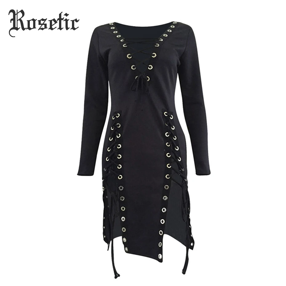 Rosetic Gothic Women Black Dress Sexy V-neck Summer Vestidos Verano 2019 Lace Up Dresses Women Punk Rock Vintage Bodycon Dress
Rosetic Gothic Women Black Dress Sexy V-neck Summer Vestidos Verano 2019 Lace Up Dresses Women Punk Rock Vintage Bodycon Dress