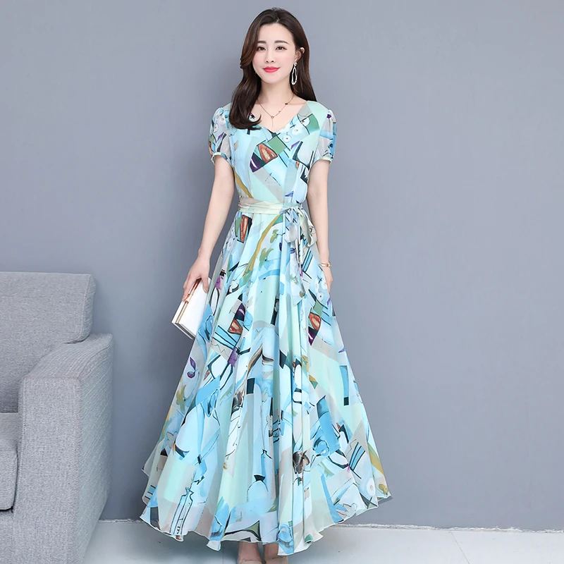 2019 Summer New Chiffon Print V-neck Short-sleeved Bodycon Dress Temperament Slim Zipper Long Beach Lace Dress Dress Plus Size
2019 Summer New Chiffon Print V-neck Short-sleeved Bodycon Dress Temperament Slim Zipper Long Beach Lace Dress Dress Plus Size