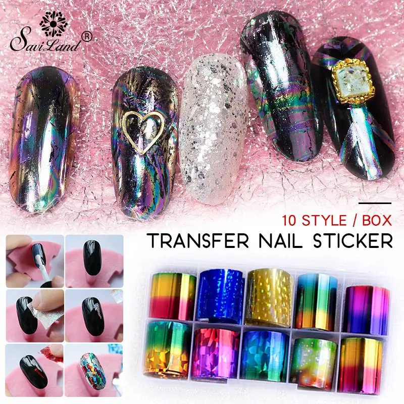Saviland 10 Pcs Holographic Nail Foil Set Nail Art Transfer Sticker 2.5*100cm Manicure DIY Holo Sticker Decoration
Saviland 10 Pcs Holographic Nail Foil Set Nail Art Transfer Sticker 2.5*100cm Manicure DIY Holo Sticker Decoration