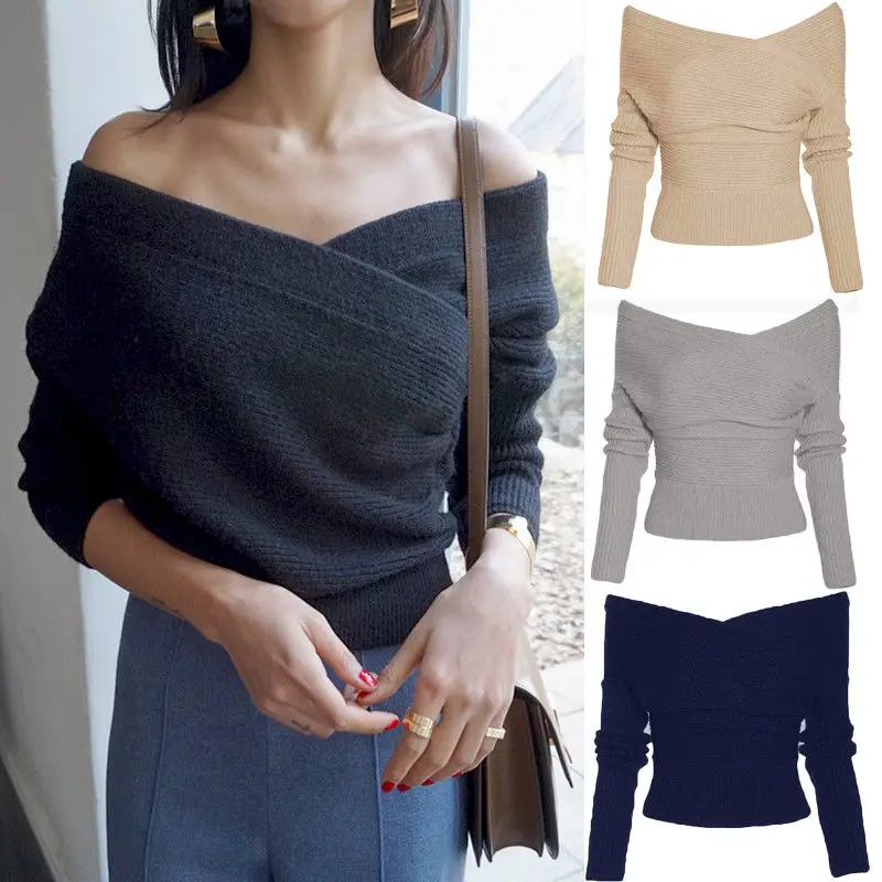 2018 Winter Womens Long Sleeve Off Shoulder Sweaters Knitted Top Pullover Sweater Jumper Slim Slash Neck Knit Sweaters Wholesale
2018 Winter Womens Long Sleeve Off Shoulder Sweaters Knitted Top Pullover Sweater Jumper Slim Slash Neck Knit Sweaters Wholesale