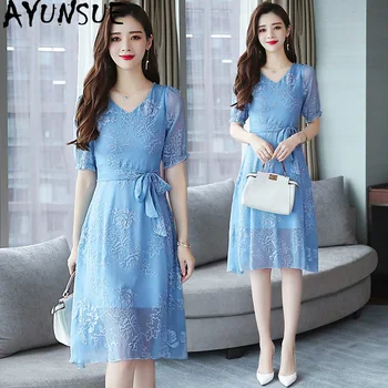 AYUNSUE Women Summer Dress 2020 Beach Blue Elegant Dress Boho Embroidery Korean Mesh Dress V Neck Vestidos De Festa 8710 KJ2122
AYUNSUE Women Summer Dress 2020 Beach Blue Elegant Dress Boho Embroidery Korean Mesh Dress V Neck Vestidos De Festa 8710 KJ2122