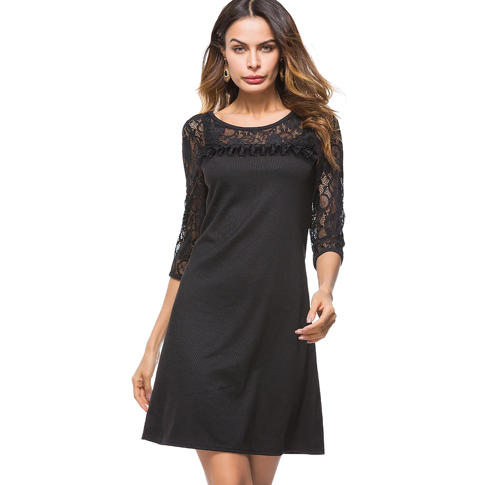 New Ladies Casual Round Neck Loose Shift Black Party Dresses Women Elegant Lace Patchwork Daily Straight Dress ET023
New Ladies Casual Round Neck Loose Shift Black Party Dresses Women Elegant Lace Patchwork Daily Straight Dress ET023