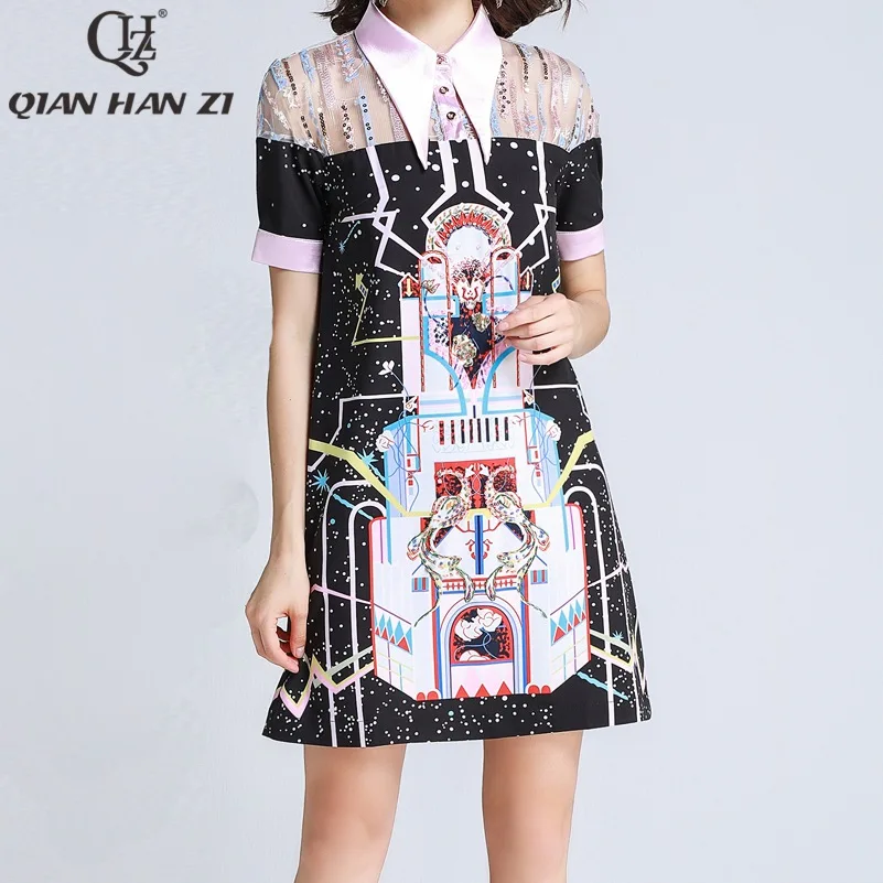 Qian Han Zi 2019 Designer fashion Runway dress Women's short sleeves pattern Printed vintage Beading sequins loose party dress
Qian Han Zi 2019 Designer fashion Runway dress Women's short sleeves pattern Printed vintage Beading sequins loose party dress