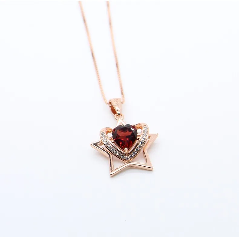 JC 925 Sterling Silver Jewelry Rose Gold Star Red Heart Shape Pendant Natural Garnet Women Necklace Gemstone Wedding Gift
JC 925 Sterling Silver Jewelry Rose Gold Star Red Heart Shape Pendant Natural Garnet Women Necklace Gemstone Wedding Gift