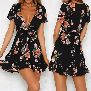 Women Mini Boho Floral Dress Summer Beach Short Sleeve V neck Evening Party bohemian beach dress 2019 Summer style W0619
Women Mini Boho Floral Dress Summer Beach Short Sleeve V neck Evening Party bohemian beach dress 2019 Summer style W0619