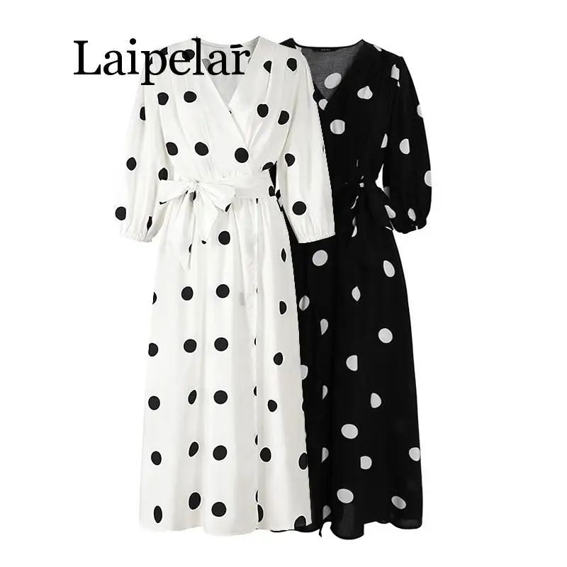 Laipelar black white polka dot dress v neck 3/4 sleeve maxi long dress summer casual chiffon sash
Laipelar black white polka dot dress v neck 3/4 sleeve maxi long dress summer casual chiffon sash