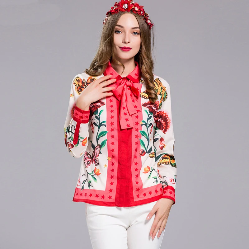 Plus Size 2017 Spring New Arrival Fashion Print Flowers Women Shirt Casual Turn-down Collar Bow Single-breasted Female Shirts
Plus Size 2017 Spring New Arrival Fashion Print Flowers Women Shirt Casual Turn-down Collar Bow Single-breasted Female Shirts