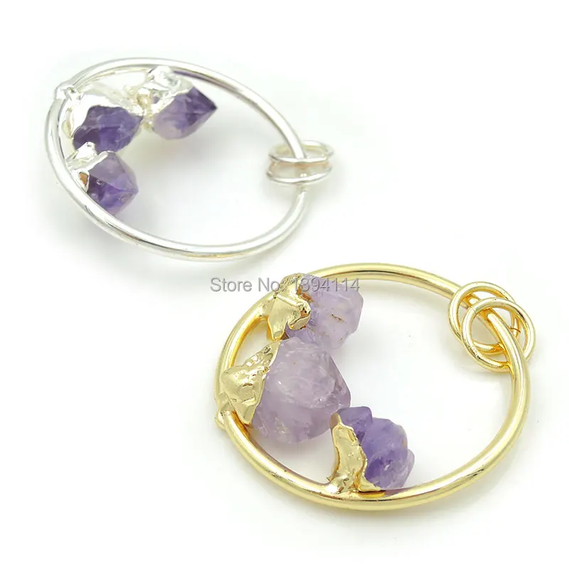 Combination Of 3 Amethyst Points Ring Pendant Gold And Silver Plated Approx 45mm
Combination Of 3 Amethyst Points Ring Pendant Gold And Silver Plated Approx 45mm