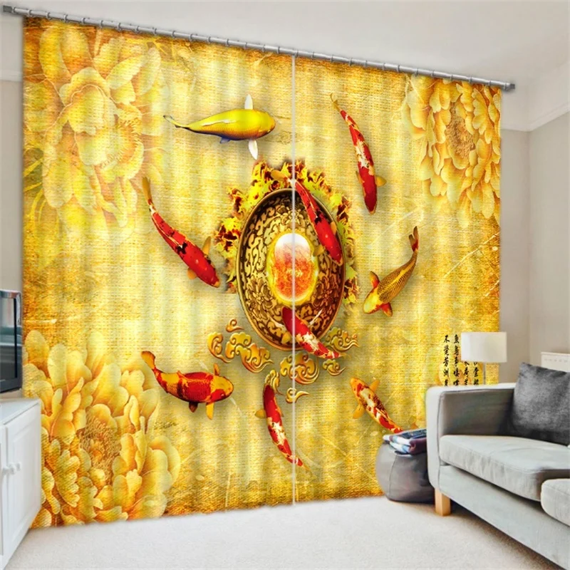 Chinese Dragon Fish Gold Curtains for Living Room Bedroom Office Home Decoration Short Window French Door Blackout Fabric
Chinese Dragon Fish Gold Curtains for Living Room Bedroom Office Home Decoration Short Window French Door Blackout Fabric
