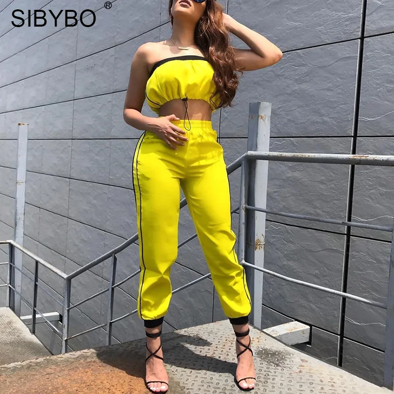 Sibybo Off Shoulder Strapless Sexy Two Piece Set Women Autumn Sleeveless Crop Top and Pants Set Yellow Casual Tracksuit Women
Sibybo Off Shoulder Strapless Sexy Two Piece Set Women Autumn Sleeveless Crop Top and Pants Set Yellow Casual Tracksuit Women