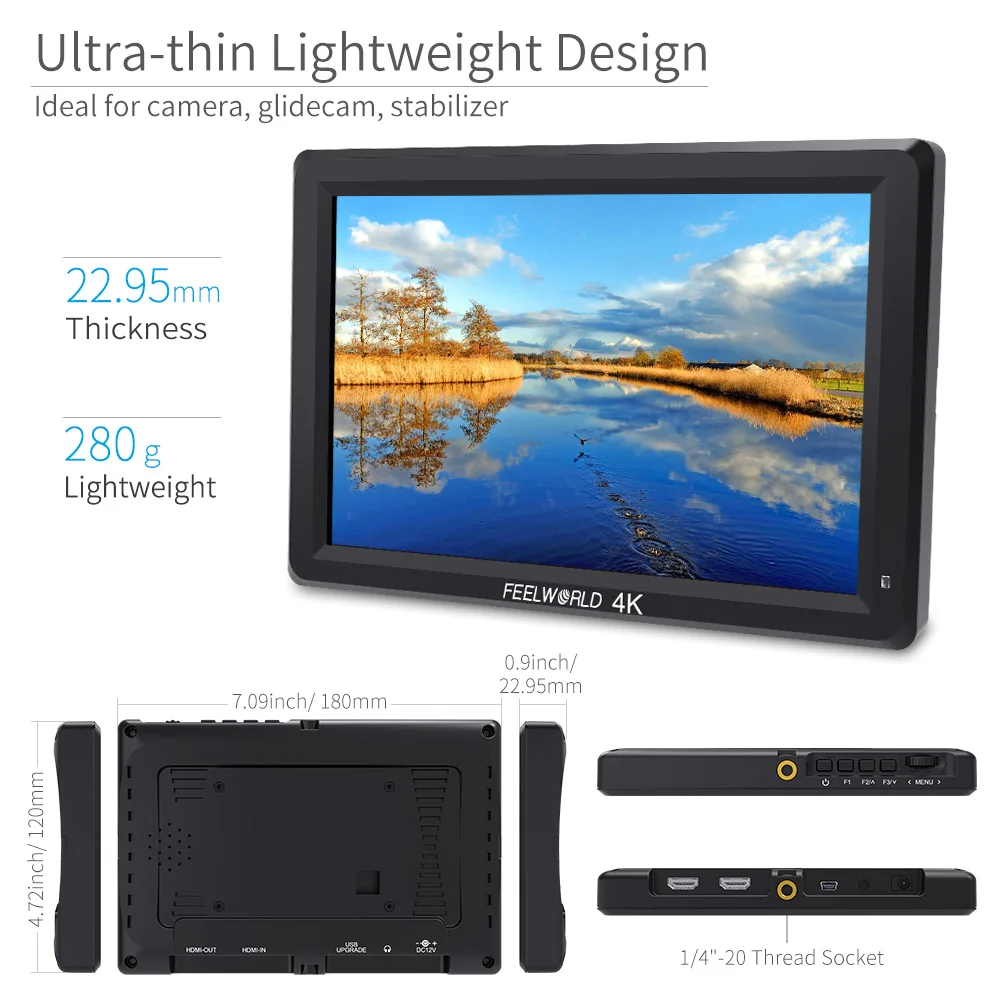 FEELWORLD T756 7" 4K On-camera Monitor with HDMI Input/ Output IPS Full HD 1920x1200 for DSLR Canon Sony Nikon ZHIYUN Gimbal
FEELWORLD T756 7" 4K On-camera Monitor with HDMI Input/ Output IPS Full HD 1920x1200 for DSLR Canon Sony Nikon ZHIYUN Gimbal