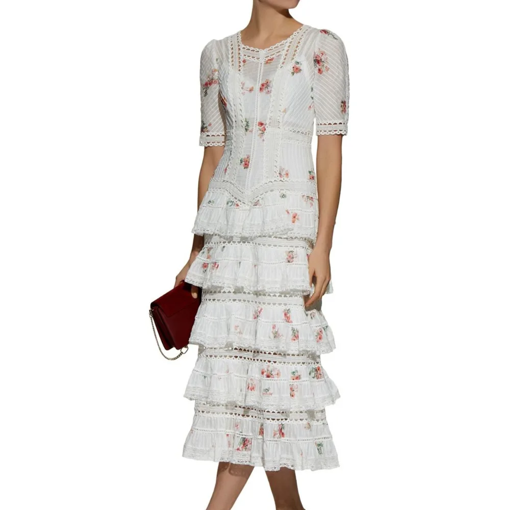 Women V-neckline Short Sleeves Floating Bouquet Print Pintuck Tiered Ruffle Midi Dress
Women V-neckline Short Sleeves Floating Bouquet Print Pintuck Tiered Ruffle Midi Dress