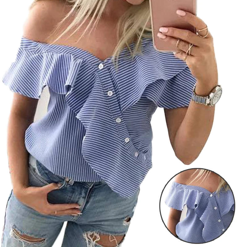 2019 Fashion Womens Halter Tops Long Sleeve Ladies Shirt Casual Loose Slash Neck Striped falbala Sexy Off Shoulder Blouse Female
2019 Fashion Womens Halter Tops Long Sleeve Ladies Shirt Casual Loose Slash Neck Striped falbala Sexy Off Shoulder Blouse Female