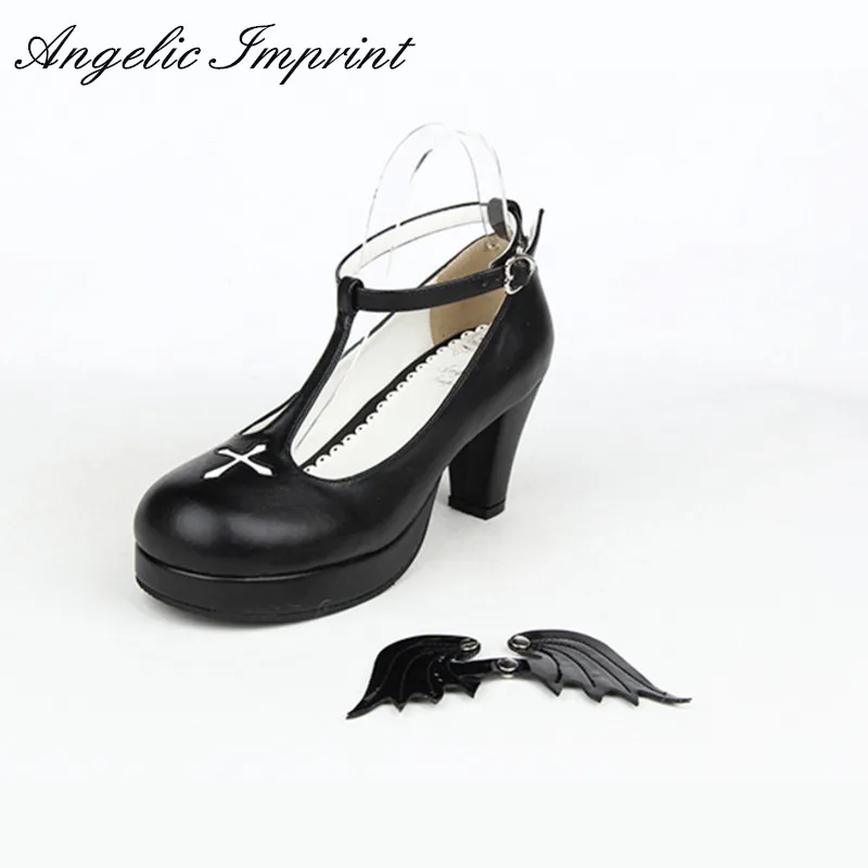 7cm Buckle Strap Women's Chunky High Heel Shoes Black Angel Wings Cross Gothic Lolita Cosplay Shoes
7cm Buckle Strap Women's Chunky High Heel Shoes Black Angel Wings Cross Gothic Lolita Cosplay Shoes