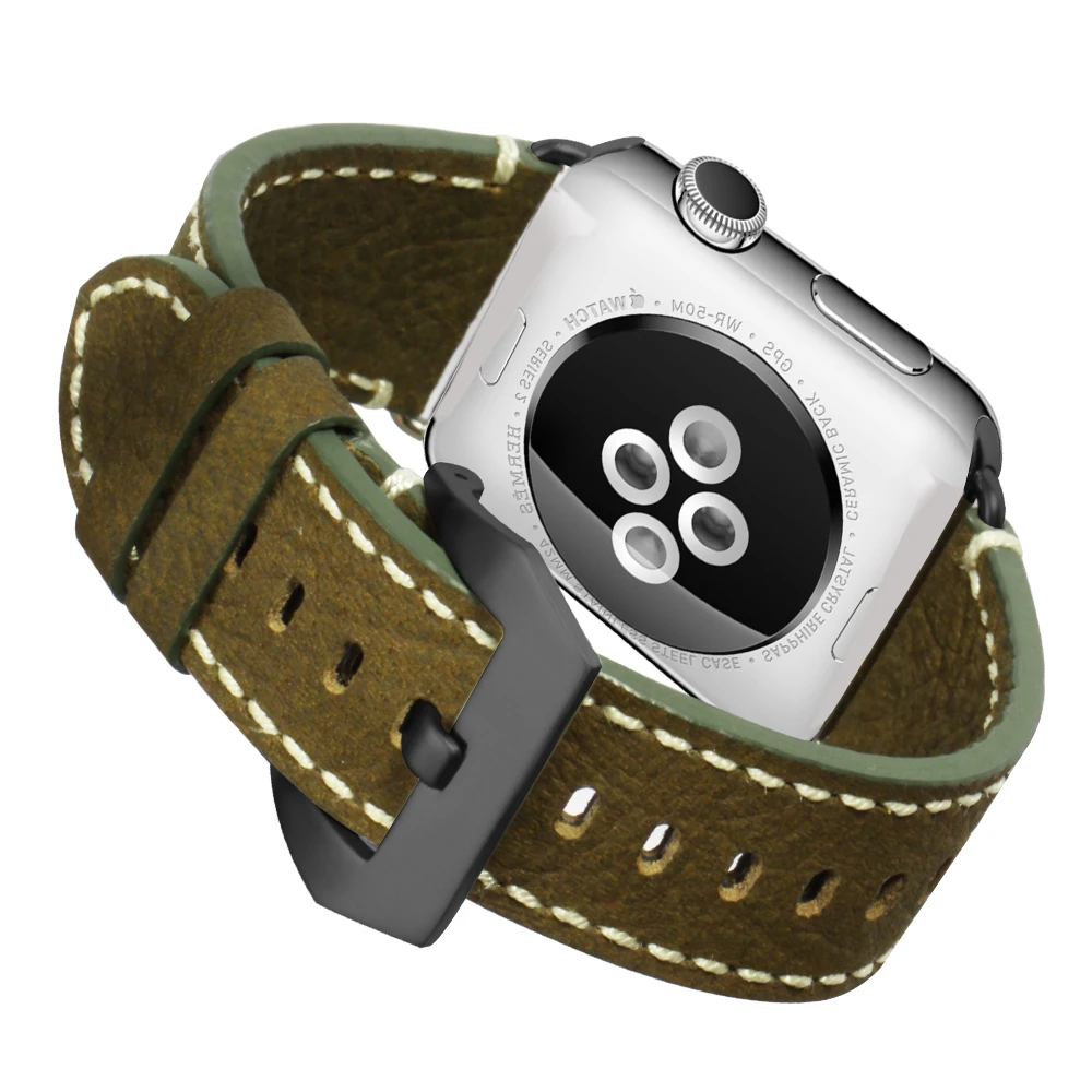 CHIMAERA Apple Watch Band Handmade Black Army Green Vintage Genuine Calf Leather Replace For Iwatch 42mm Watch Strap for 44mm 
CHIMAERA Apple Watch Band Handmade Black Army Green Vintage Genuine Calf Leather Replace For Iwatch 42mm Watch Strap for 44mm