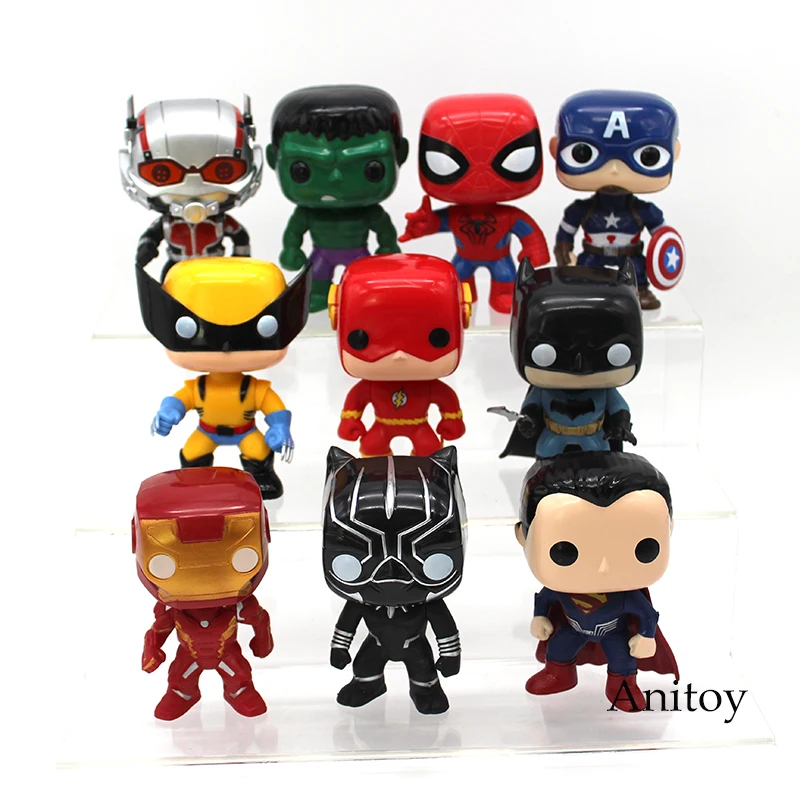 Super Heroes Superman Batman Spiderman Captain America Iron Man Ant Man Hulk Logan Black Panther The Flash Figure Toys 10pcs/set
Super Heroes Superman Batman Spiderman Captain America Iron Man Ant Man Hulk Logan Black Panther The Flash Figure Toys 10pcs/set