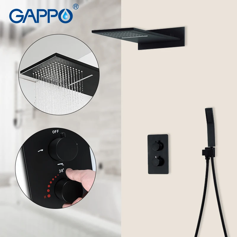 GAPPO black Thermostatic Shower system faucet waterfall bathroom mixer rainfall bath set shower faucet 3 function shower mixer
GAPPO black Thermostatic Shower system faucet waterfall bathroom mixer rainfall bath set shower faucet 3 function shower mixer