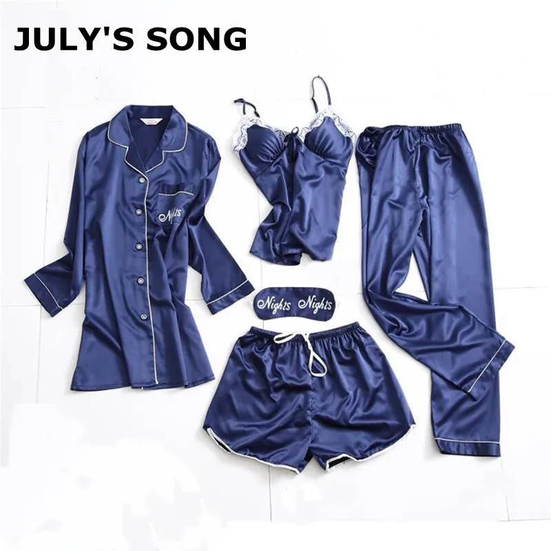 JULY'S SONG Fashion Women's 5 Pieces Pajamas Sets Sexy Lace Spring Autumn Homewear Emulation Silk Pajamas Women Sleepwear Sets
JULY'S SONG Fashion Women's 5 Pieces Pajamas Sets Sexy Lace Spring Autumn Homewear Emulation Silk Pajamas Women Sleepwear Sets