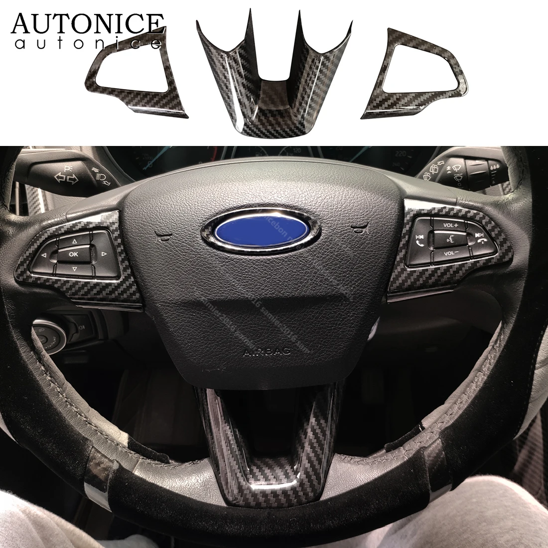 3pcs Carbon fiber color Steering Wheel Cover Fit For ford Focus Escape Kuga not for RS ST
3pcs Carbon fiber color Steering Wheel Cover Fit For ford Focus Escape Kuga not for RS ST