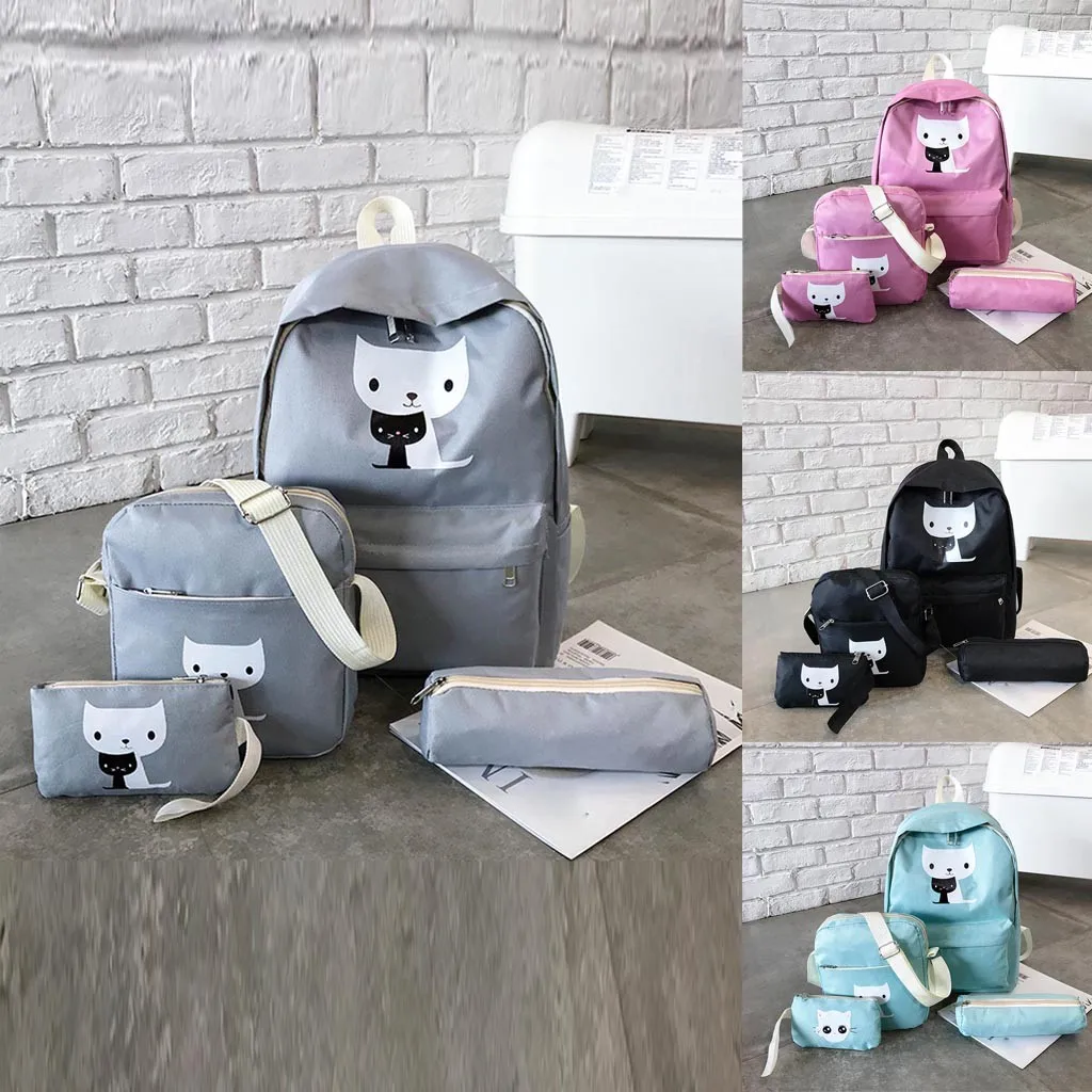 canvas backpack pocket mochila escolar mujer Women Four-Piece Backpack Printed Cat Backpack Travel Student Bag School Bag #4gh 
canvas backpack pocket mochila escolar mujer Women Four-Piece Backpack Printed Cat Backpack Travel Student Bag School Bag #4gh