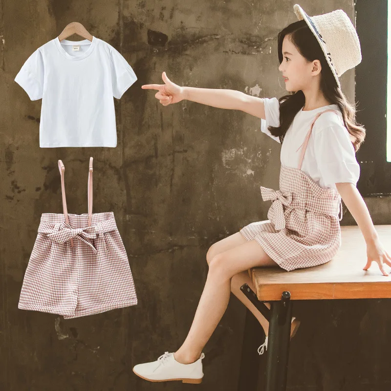 Girls Clothes Set Summer White TShirt & Plaid Shorts 2 Pcs Children Fashion Casual Clothing Set Big Girl Outfits Cute Sets 2019
Girls Clothes Set Summer White TShirt & Plaid Shorts 2 Pcs Children Fashion Casual Clothing Set Big Girl Outfits Cute Sets 2019