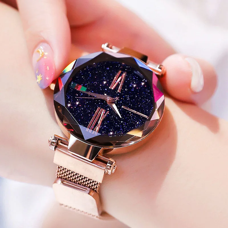Luxury Women Quartz Watches Starry Sky Stainless Steel Magnetic Mesh Rose Gold Casual Dress Geometry Crystal Bayan Kol Saati New
Luxury Women Quartz Watches Starry Sky Stainless Steel Magnetic Mesh Rose Gold Casual Dress Geometry Crystal Bayan Kol Saati New