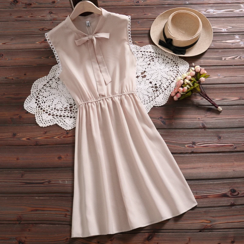 3001# 2019 Summer New Women Fashion Literary Sleeveless Bow Elastic Waist 100% Cotton Loose Plaid Dress Casual Dress Verstidos
3001# 2019 Summer New Women Fashion Literary Sleeveless Bow Elastic Waist 100% Cotton Loose Plaid Dress Casual Dress Verstidos