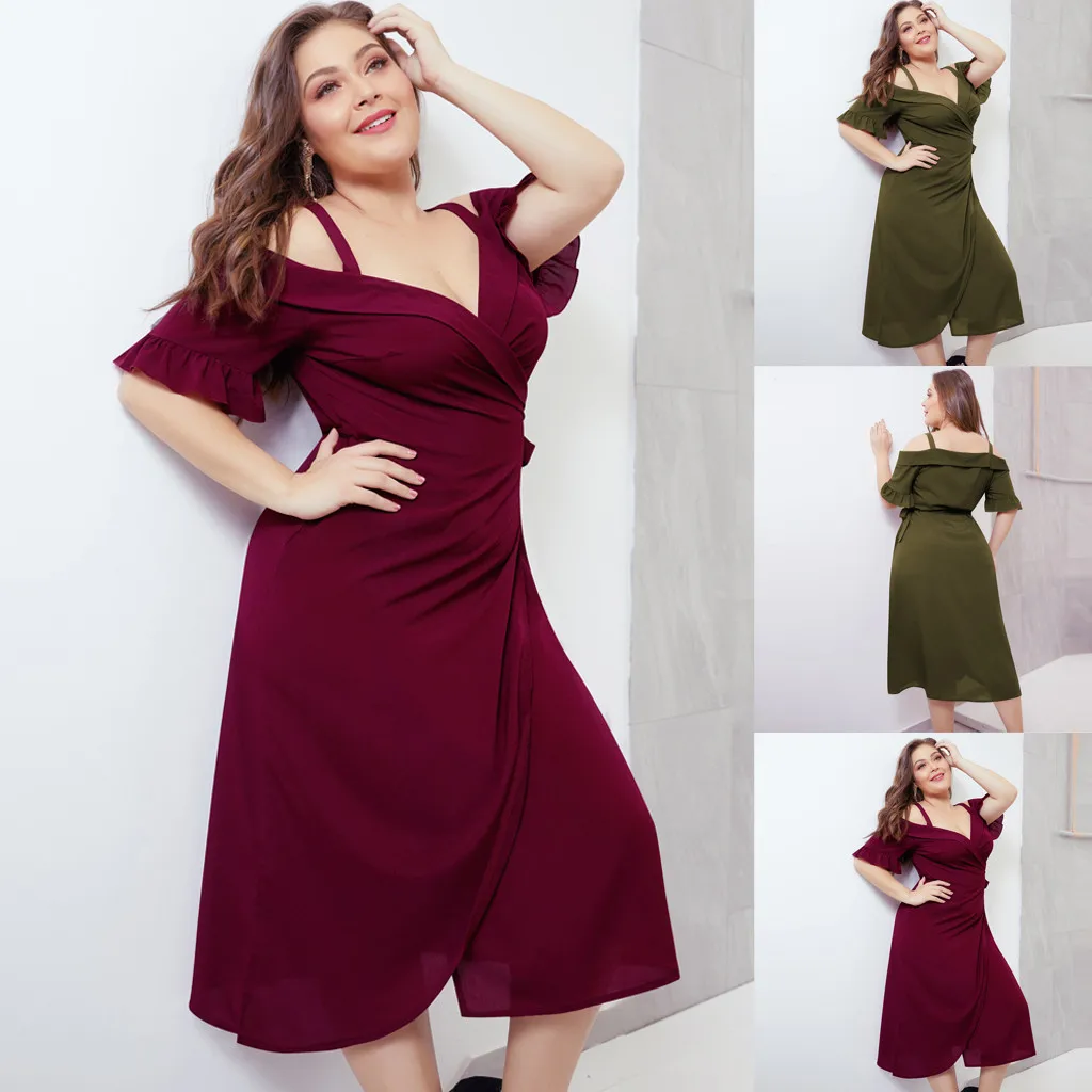 Women Casual Boho Solid Dress Sexy Sling V-neck Strap Ruffle Belt Dress Plus Size Summer Dress Robe de dames
Women Casual Boho Solid Dress Sexy Sling V-neck Strap Ruffle Belt Dress Plus Size Summer Dress Robe de dames