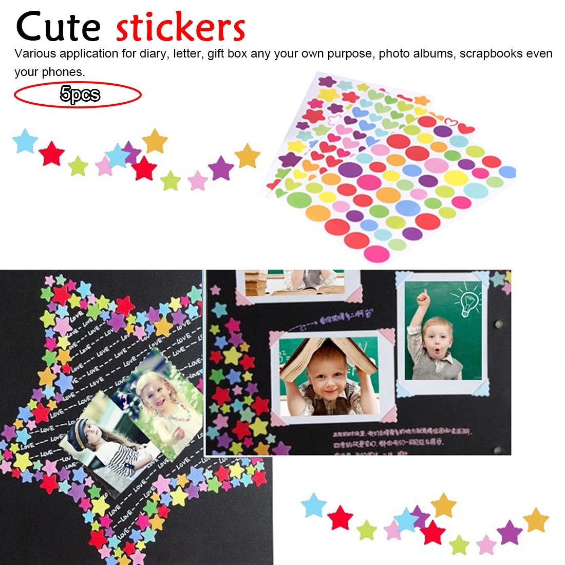 DIY Decals Sticker For Notebook Decoration Kids Toys 5pcs Cute Lovely Colorful Heart-shaped Round Pentagram Sticker
DIY Decals Sticker For Notebook Decoration Kids Toys 5pcs Cute Lovely Colorful Heart-shaped Round Pentagram Sticker