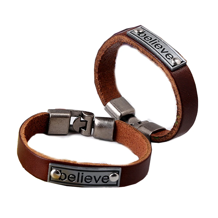 Punk Vintage Bracelet Letter "Believe" Leather Wristband Charm Men Women Personality Bangles Creative Jewelry Lovers Gift FS018
Punk Vintage Bracelet Letter "Believe" Leather Wristband Charm Men Women Personality Bangles Creative Jewelry Lovers Gift FS018