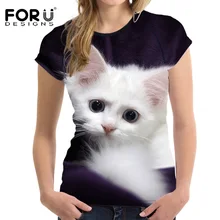 FORUDESIGNS Fashion 3D Animal Pet Cat Print T Shirt for Women Harajuku Style Top Tees Female