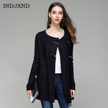 INDJXND Fashion New Solid Color Knitted Women Cardigan Sweaters 2017 Autumn Winter Medium-long Leather Buckle Outerwear Sweater
INDJXND Fashion New Solid Color Knitted Women Cardigan Sweaters 2017 Autumn Winter Medium-long Leather Buckle Outerwear Sweater