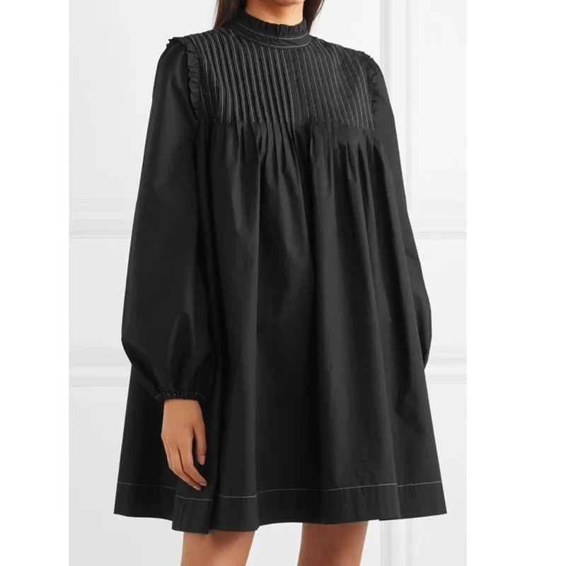 2019 New Long Black Loose Dress Long Sleeve Stand Collar Back Single-breasted Buttons Age-reducing Mini Dress
2019 New Long Black Loose Dress Long Sleeve Stand Collar Back Single-breasted Buttons Age-reducing Mini Dress